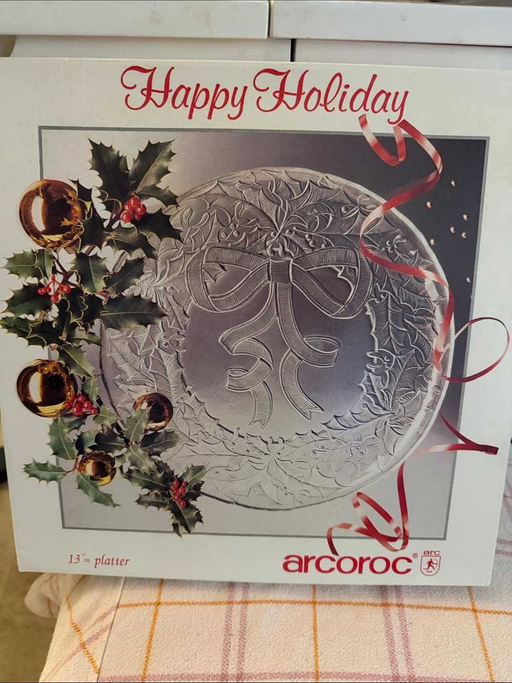 Coro Silver Holiday Embossed Platter with Red Accents